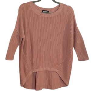 Express Light Mauve High Low Cotton Round Neck Sweater w/ 3/4 Sleeves sz XXS - M